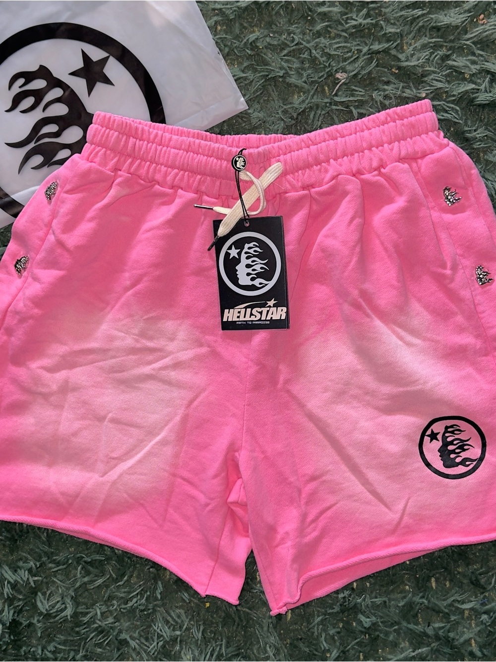 Hellstar Pink Flame Logo Sweat Shorts
